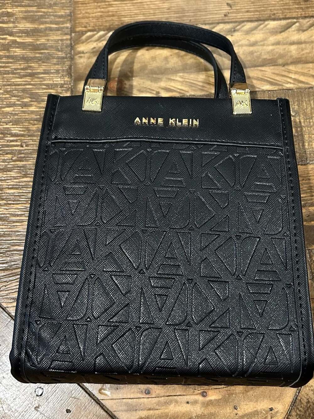 Anne Klein Monogram Patterned Mini Tote With Card Holder Black